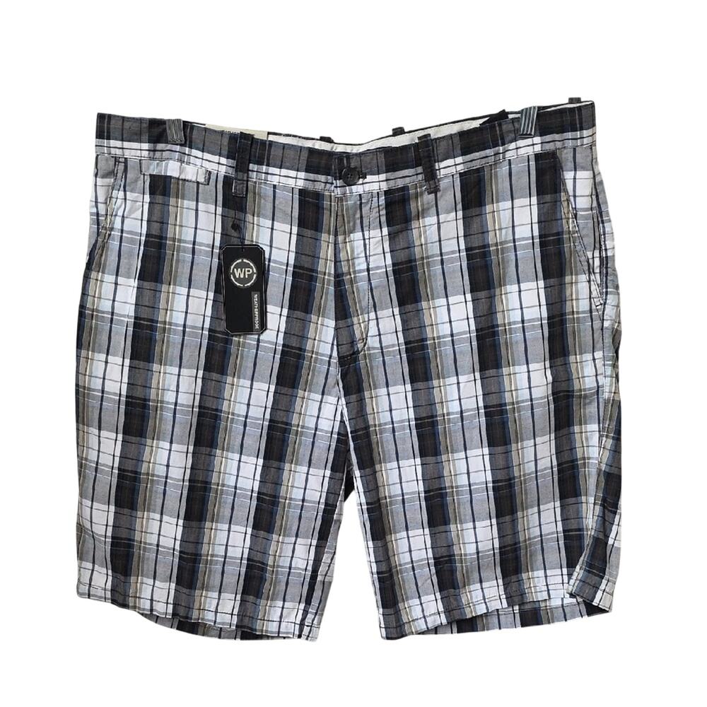Weatherproof Flat Front Chino Style Shorts Dark Brown Plaid Mens Size 40 NWT